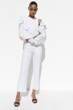ZARA ДЖИНСЫ TRF CROPPED FLARE С ВЫСОКОЙ ПОСАДКОЙ, БЕЛЫЙ