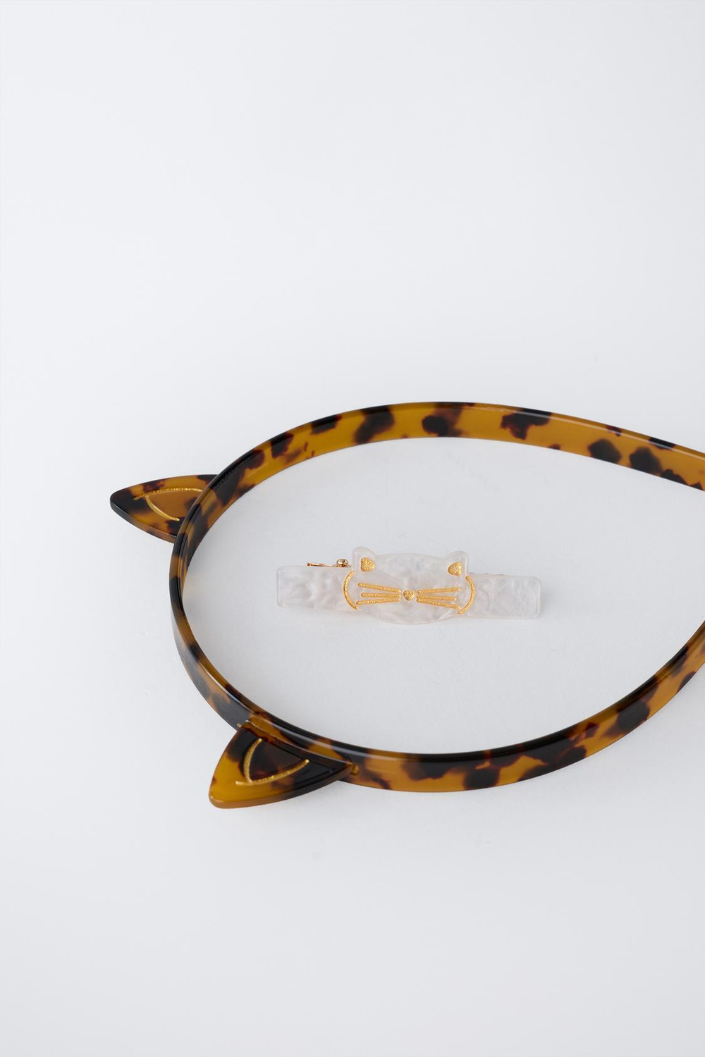 ZARA НАБОР ИЗ ЗАКОЛКИ И ОБОДКА ДЛЯ ВОЛОС «КОТЕНОК», ЧЕРЕПАХОВЫЙ