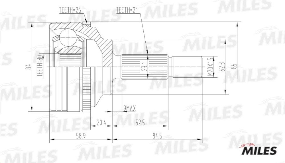 ШРУС Renault Clio Simbol наруж. 21/30 зуб. (Miles)