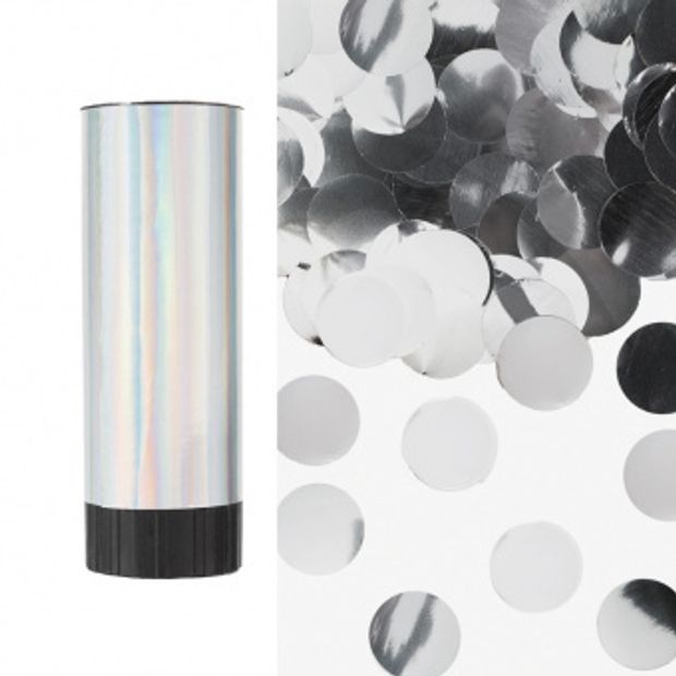 Пневмохлопушка 10 см "Металлизированные круги", серебро