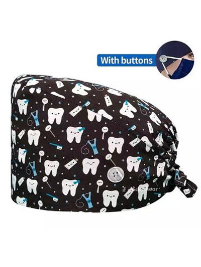 Шапочка медицинская, принт "Зубы", коричневая