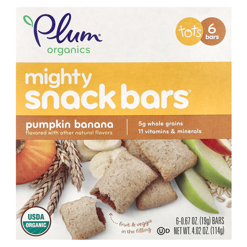 Plum Organics, Полезные закусочные батончики с тыквой и бананом, 6 батончиков, каждый по 0,67 унц. (19 г.)