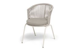 "Люксембург" стул плетеный из роупа, каркас из стали (RAL1013) муар, роуп бежевый круглый, ткань бежевая 15052