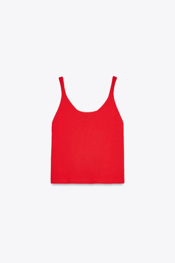 ZARA ОДНОТОННЫЙ ТОП С БРЕТЕЛЯМИ, КРАСНЫЙ