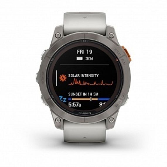 Garmin Fenix 7 Pro Sapphire Solar – титан, серо-оранжевый ремешок, премиальные умные часы