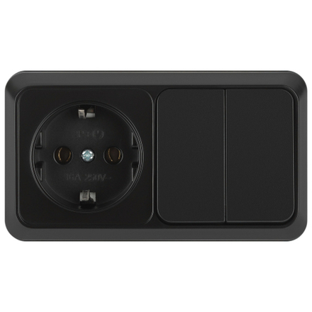 Блок розетка с выключателем Intro Quadro 2-702-05 двойной горизонтальный 10-16-А-250В IP20 ОУ антрацит