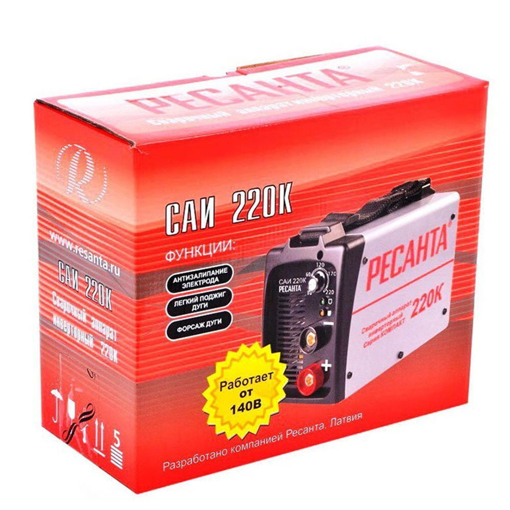 Сварочный аппарат инверт, Ресанта, САИ-220 Компакт, 8 кВт, 220 А, электрод