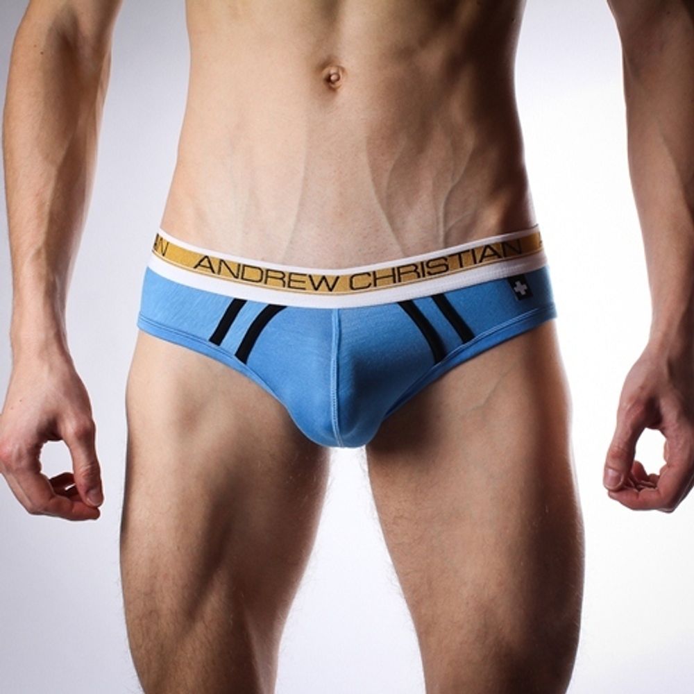 Мужские трусы брифы темно-голубые Andrew christian Slim Focus Brief Dark-Blue