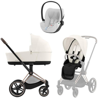 Коляска 3 в 1 Cybex Priam IV Rosegold complete и автокресло Cloud T i-Size Platinum White Plus Off White