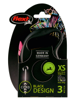Поводок-рулетка Flexi Black Design XS. Трос 3 м. для собак до 8 кг. Розовый