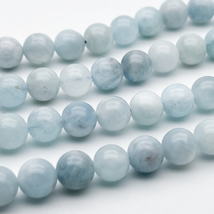 Аквамарин бусины (сорт Б), диаметр 8,2-8,5 мм, цена за 22-23 шт (1/2 нити)