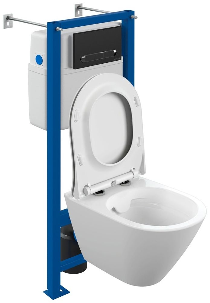 Комплект Cersanit CITY SMART CO DPL EO slim инсталляция VECTOR кнопка ESTETICA пластик черный матовый с рамкой хром LP
