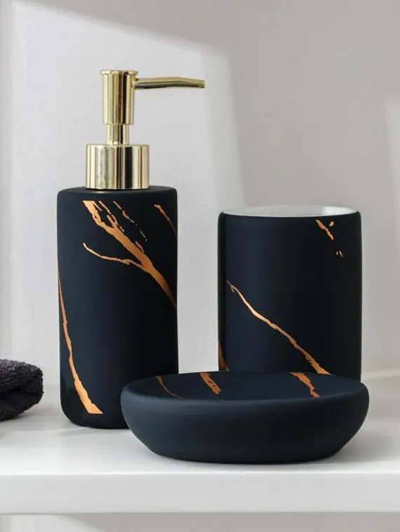 Набор аксессуаров для ванной комнаты Доляна «Зевс», 3 предмета (мыльница, дозатор для мыла, стакан), цвет синий