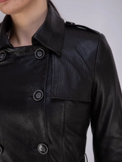 Тренч длинный кожаный с поясом плащ на весну