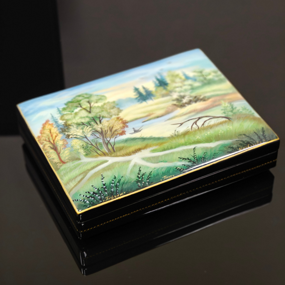 Шкатулка "Пейзаж" (Ручная роспись Палех)