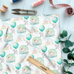 Ткань поплин слоны и бегемоты с воздушными шарами