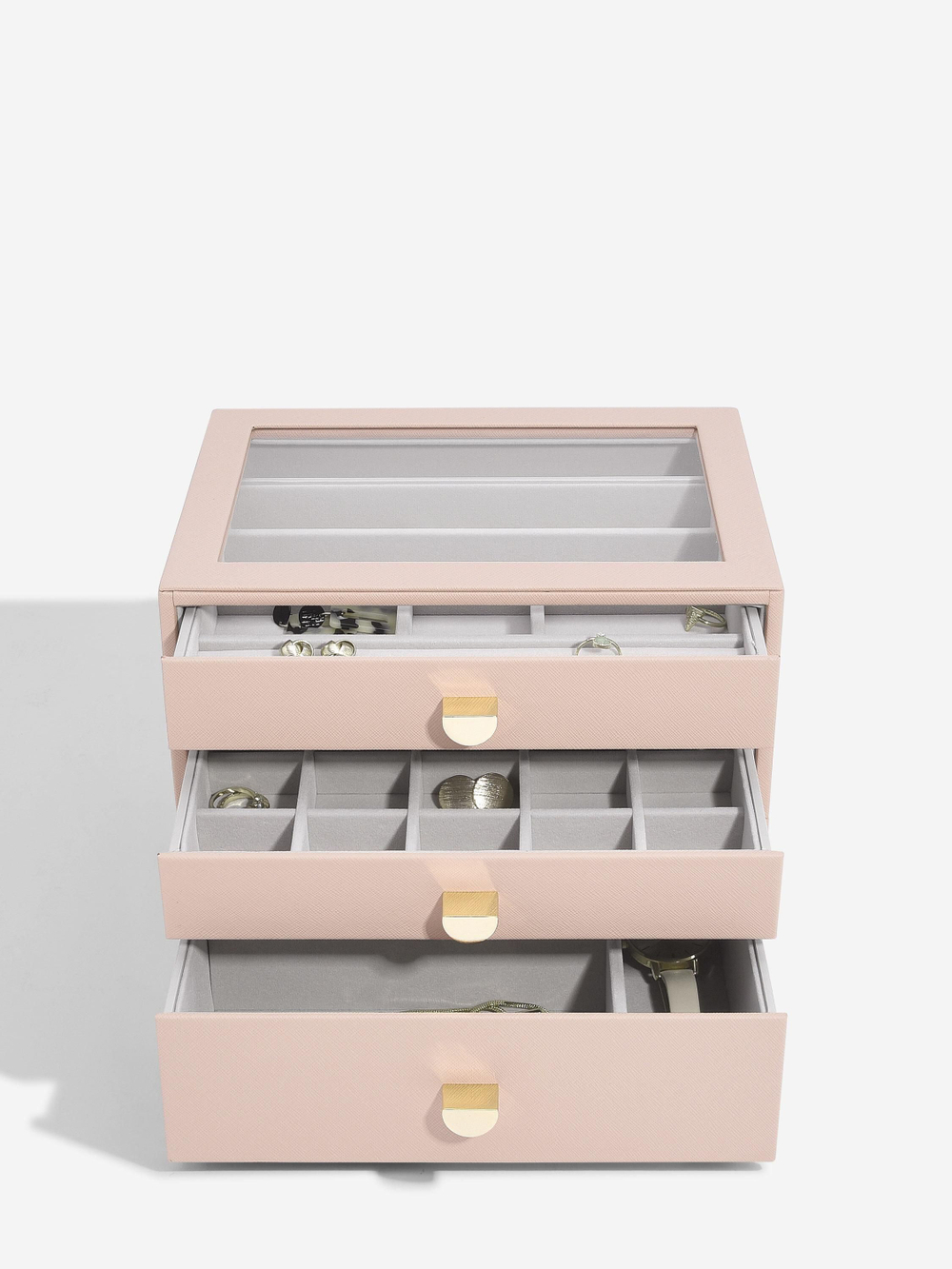 Органайзер для украшений и часов со стеклянной крышкой Stackers Classic Jewellery Box, 3 секции - White Pebble