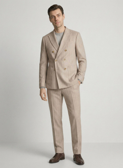 Мужской костюм двубортный (бежевый) А77