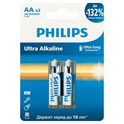Батарейки Philips LR6E2W/51 АА алкалиновые 1,5v 2 шт. LR6-2BL Ultra (2/24/144/11520) | Philips