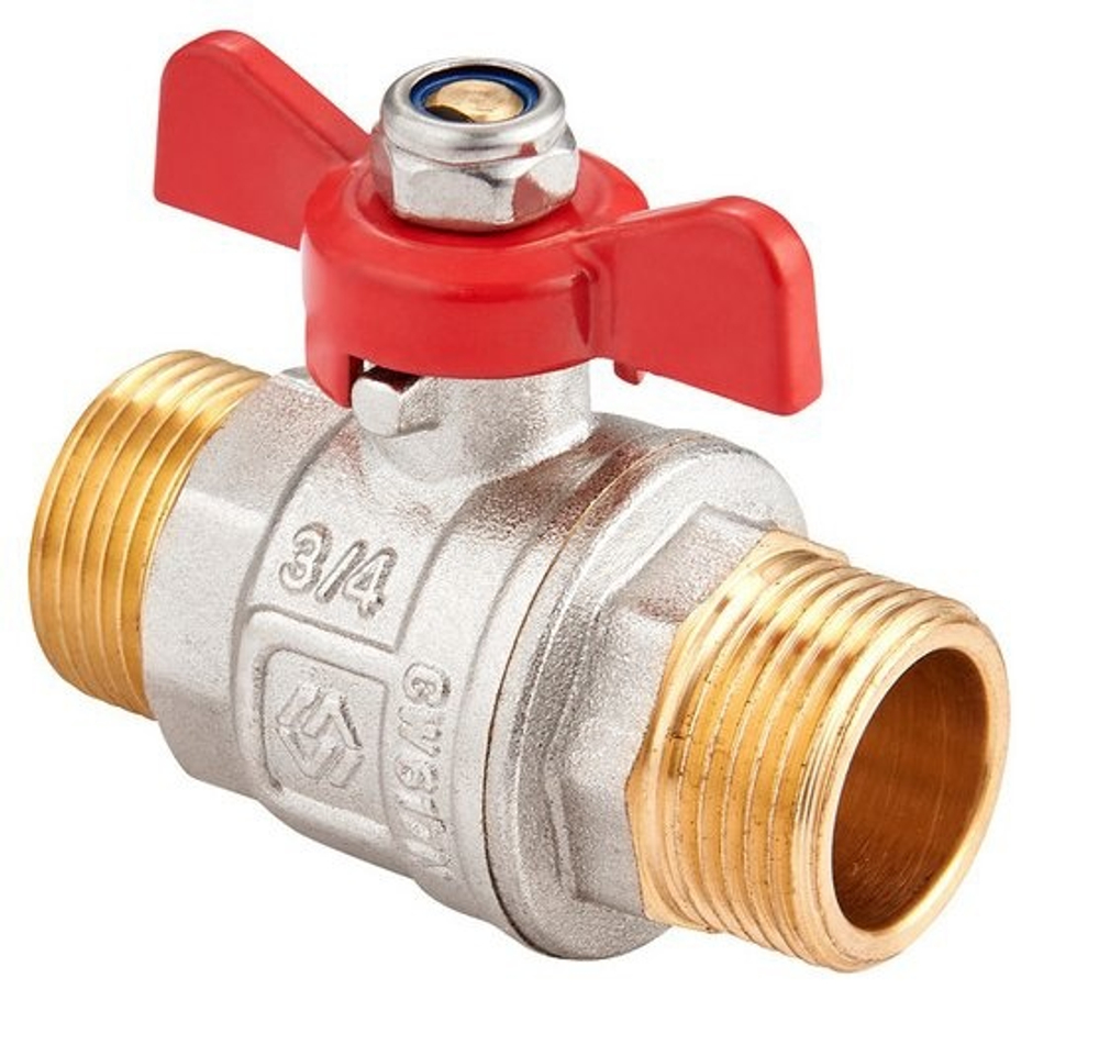 Кран шаровый 1" Нар./Нар. Premium прямой бабочка MVI