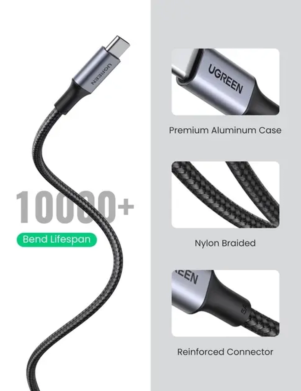 Кабель USB C - USB C, 480Mbps, 5A, QC4.0/PD3.0, 100W, 1m, UGREEN 70427