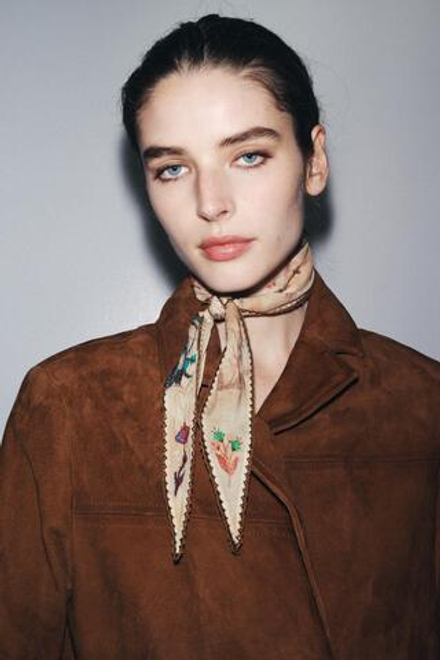 ZARA БАНДАНА С ЦВЕТОЧНОЙ ВЫШИВКОЙ И КРУЖЕВОМ, ПЕСОЧНЫЙ
