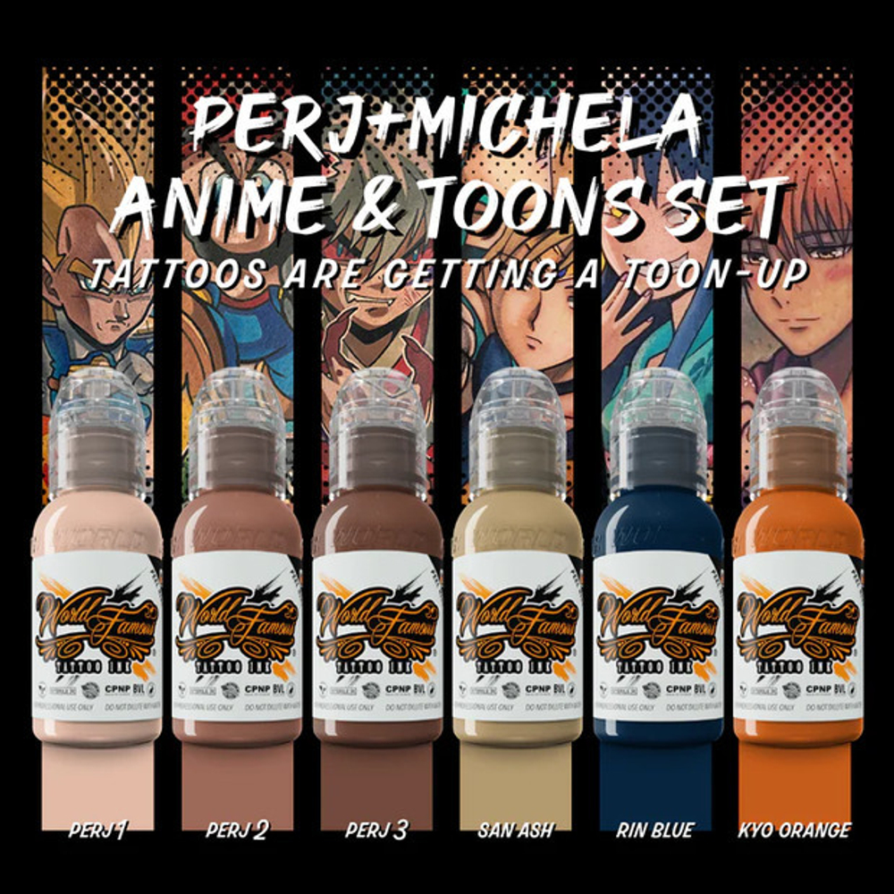 6 color Perj Michela Anime & Toons Set World Famous Tattoo Ink  1oz