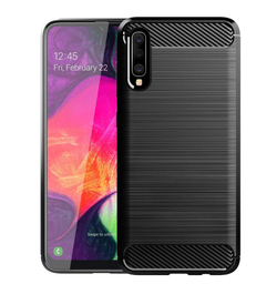 Чехол для Samsung Galaxy A70 (Galaxy A70S) цвет Black (черный), серия Carbon от Caseport