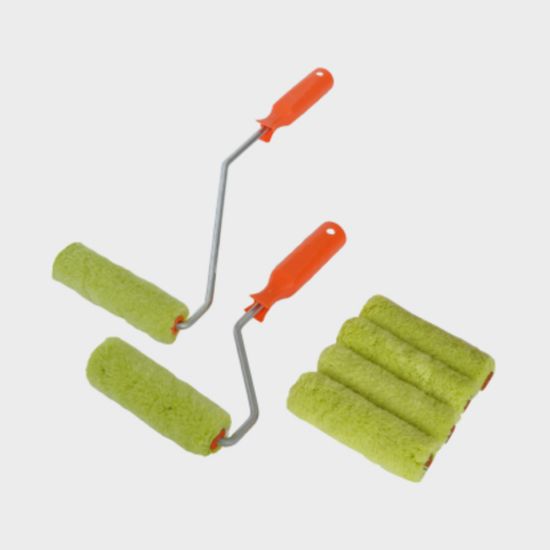 Набор мини валиков, "Бравый прораб": d 15 мм, ручка стандарт mini 100 мм + ручка 100 мм удлиненная стандарт mini + 6 роликов 100 мм, полиакрил