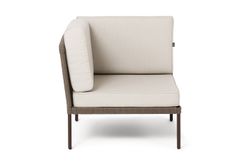 "Канны" угловой модуль плетеный из роупа, каркас алюминий коричневый (RAL8016) муар, роуп коричневый круглый, ткань бежевая 035