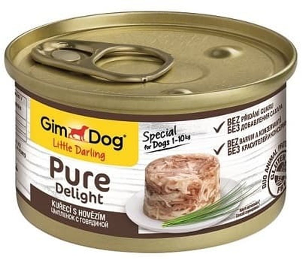 GimDog 85 г Pure Delight консервы для собак из цыпленка с говядиной