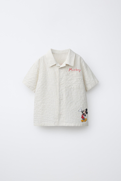 ZARA РУБАШКА В ПОЛОСКУ MICKEY MOUSE © DISNEY, ЭКРЮ