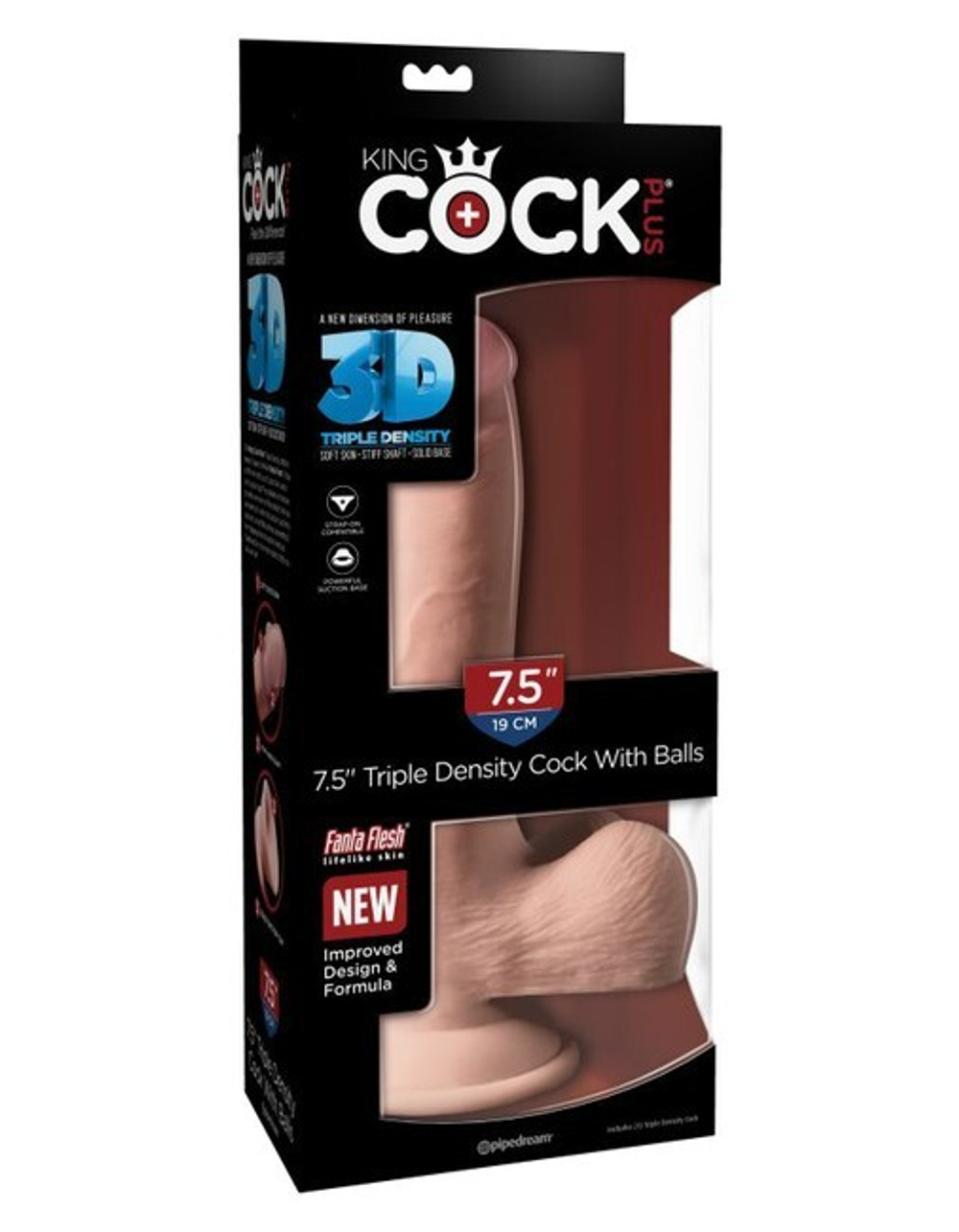 Фаллоимитатор на присоске King Cock Plus 7.5 Triple Density Cock with Balls (Цвет: телесный)