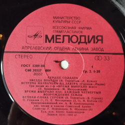 Винтажная виниловая пластинка LP Сборник Военных Песен Сердце Солдата (СССР 1984) (Кобзон, Богатиков, Магомаев)