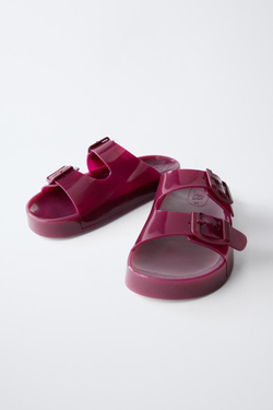 ZARA ПЛЯЖНЫЕ ТАПОЧКИ С ПРЯЖКАМИ, ГРАНАТОВЫЙ