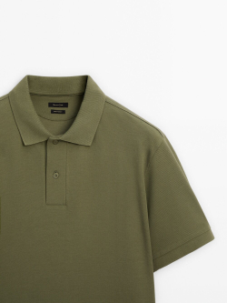 Massimo Dutti Поло из рельефного хлопкового пике, оливковый