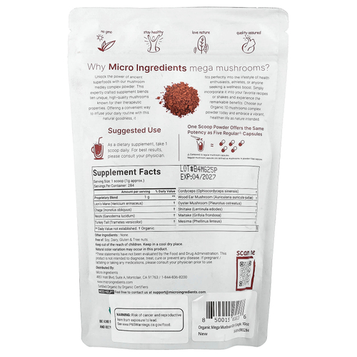 Micro Ingredients, Порошок из органических грибов, 284 г (10 унций)