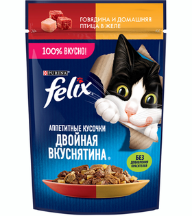 Феликс Двойная Вкуснятина Говядина с Домашней птицей в Желе 75гр.