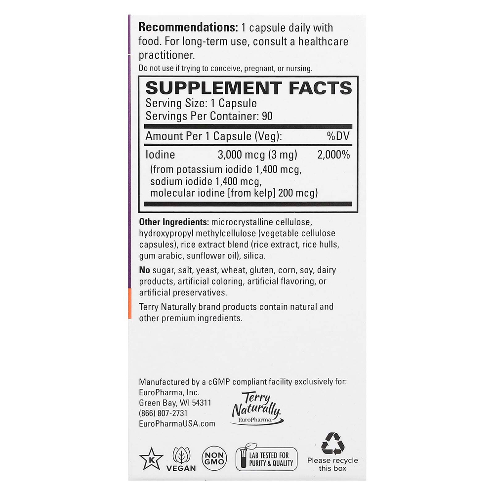 Terry Naturally, Tri-Iodine, 3 мг, 90 капсул