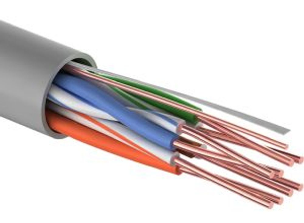 Кабель витая пара омедненный U/UTP, CCA, CAT 5e, PVC, 4PR, 24AWG, внутренний, однопроволочный, серый