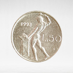 Italy 50 Lire 1993 R "Vulcan at the Anvil", Small Type, AU