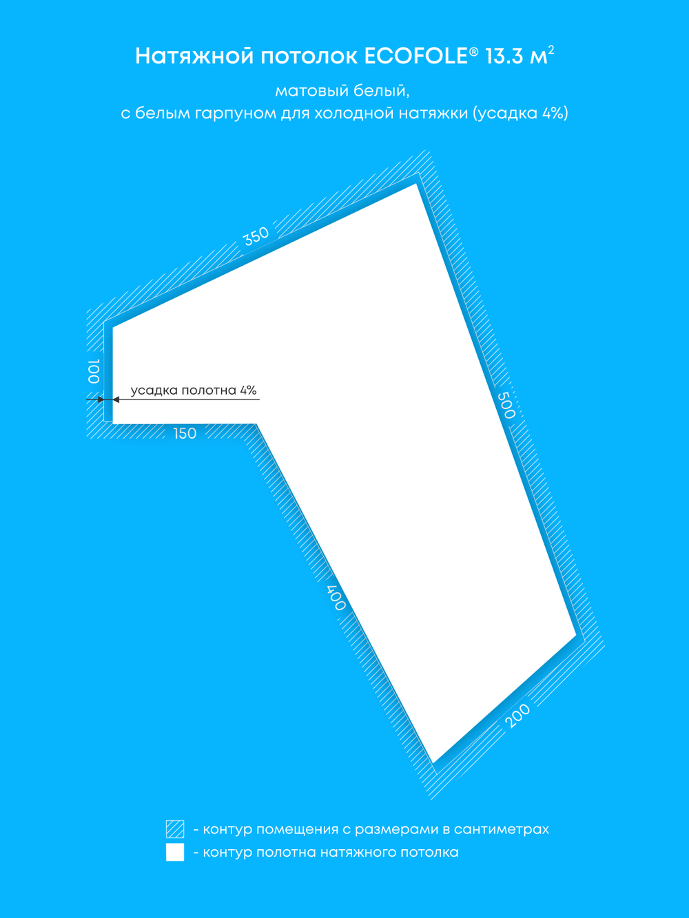 Матовый натяжной потолок 13.3 м2