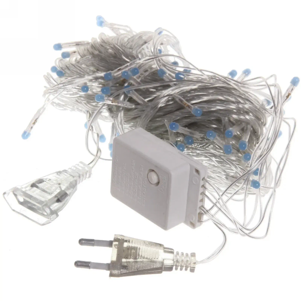 Гирлянда для дома «Bright light» 9,5м 100 ламп LED прозрач.пров.,8 реж, IP-20, Синий (возможность соединения)