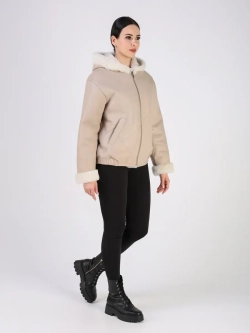 Дубленка зимняя натуральная куртка короткая с капюшоном