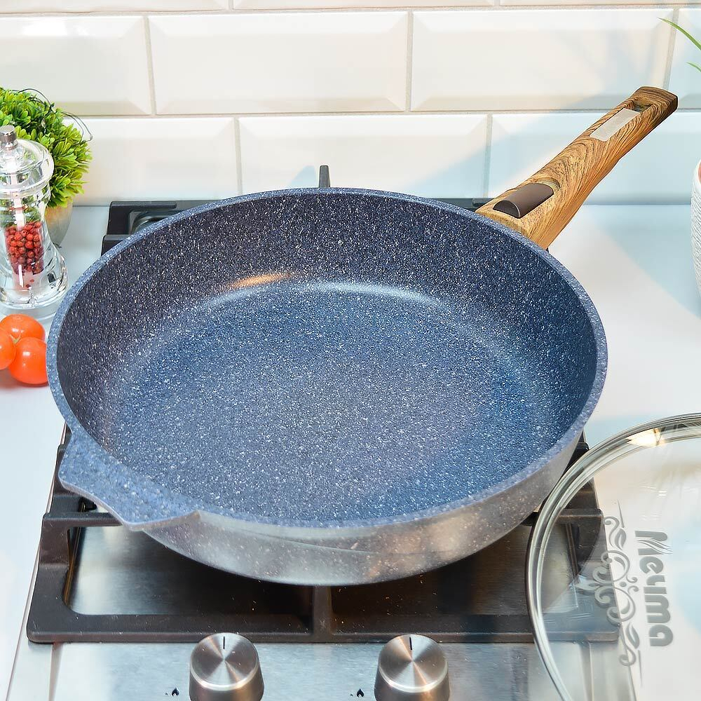 Сковорода 28см Premium blue со съемной ручкой и стеклянной крышкой