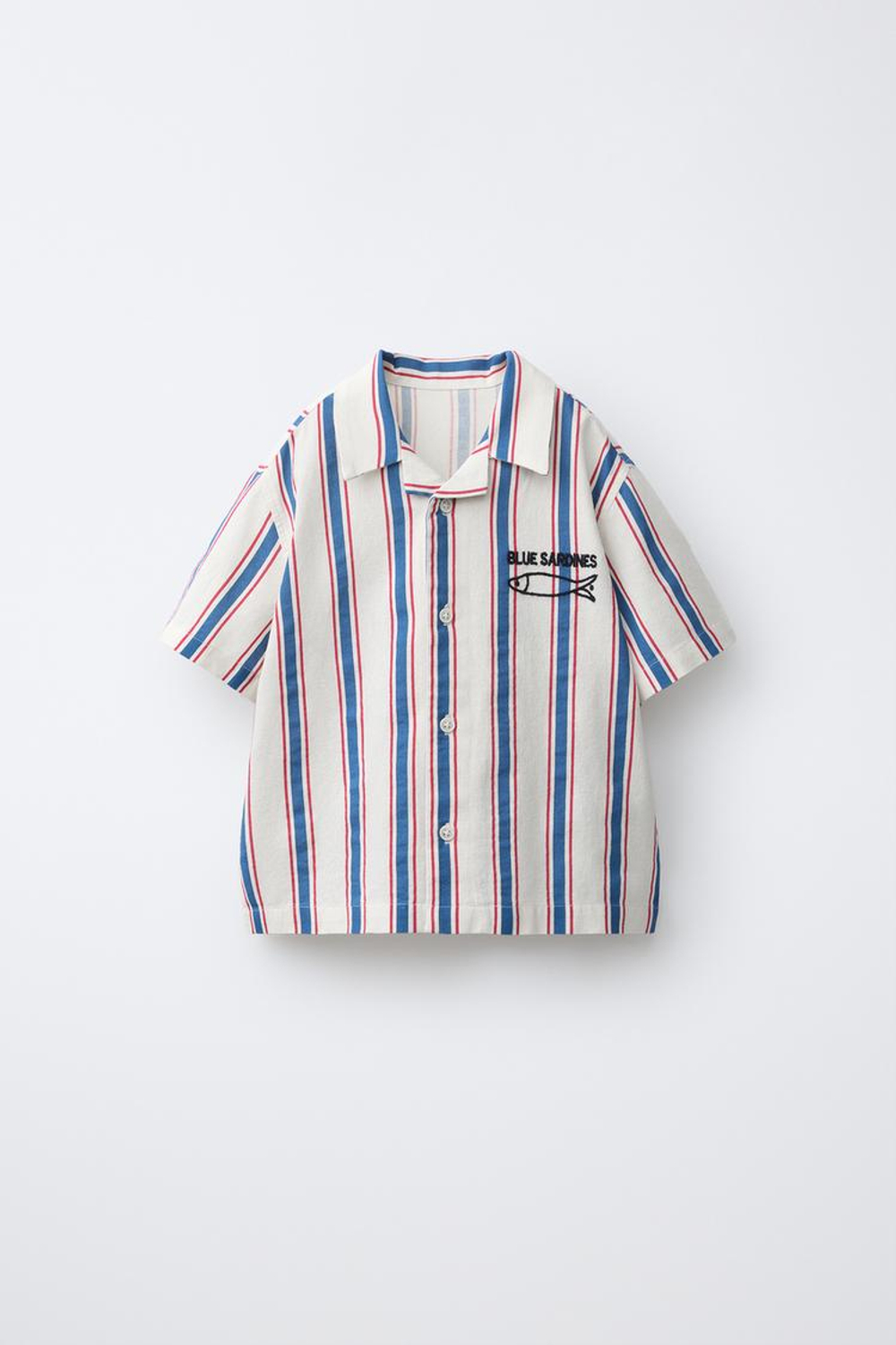 ZARA РУБАШКА В ПОЛОСКУ С ВЫШИВКОЙ «РЫБА», ЭКРЮ