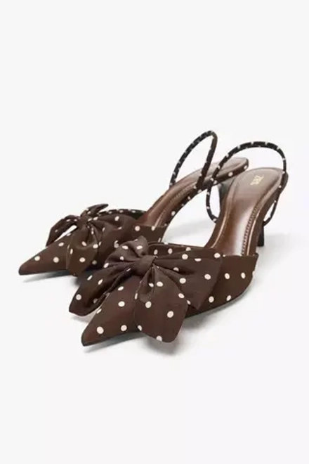 ZARA ТУФЛИ НА КАБЛУКЕ С ПРИНТОМ В ГОРОШЕК И БАНТОМ, РАЗНОЦВЕТНЫЙ