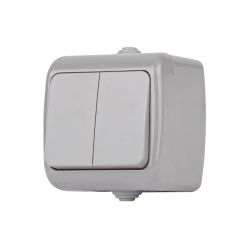 Выключатель Intro Atlantic 5-105-03 двойной с подсветкой, 10А-250В, IP54, открытой установки, серый