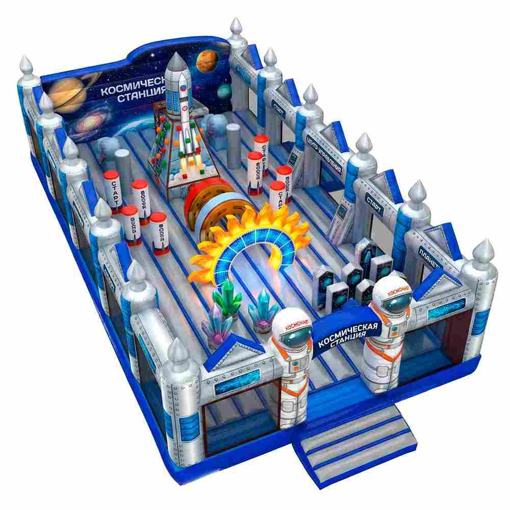 Коммерческий надувной батут «Космическая станция», 12,1×7,1×3 м, без горки