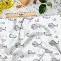 Ткань флис акварельные киты